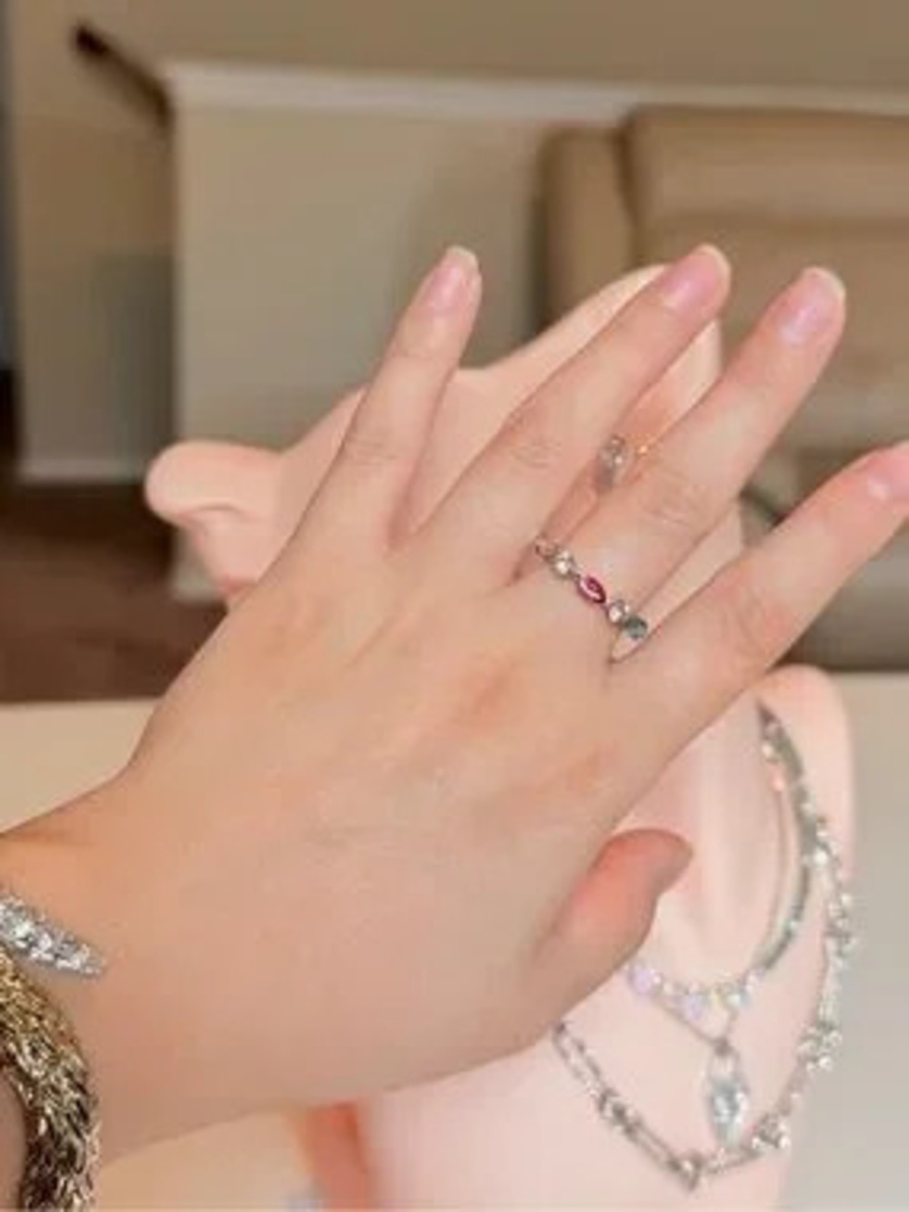 Silver Multi-Gemstone Ring - Pink & Blue